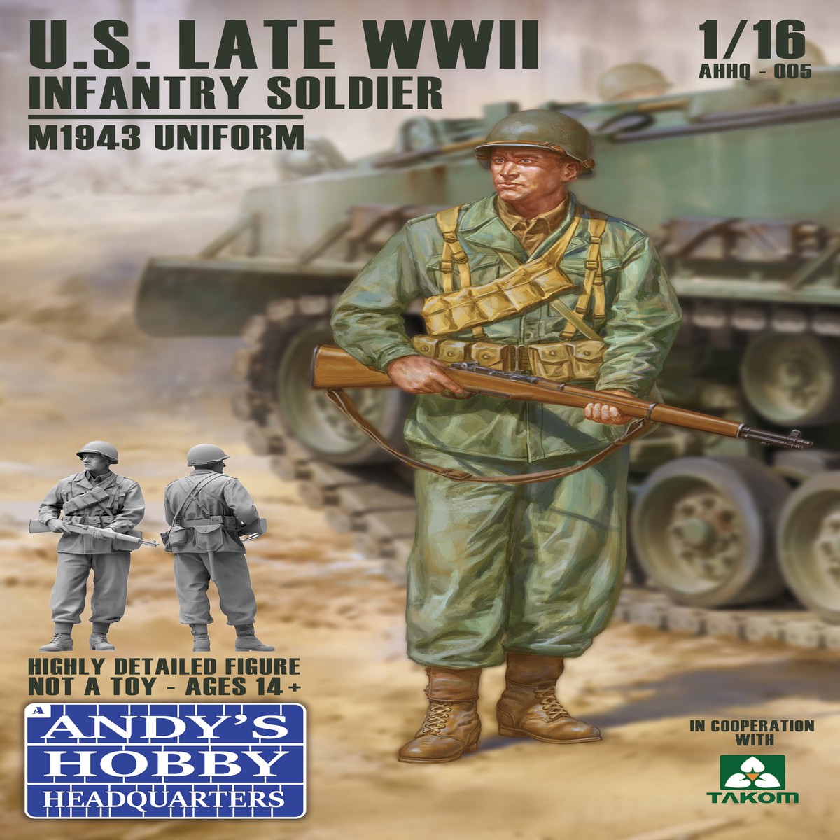 Andy's Hobby Headquarters AHHQ005 1/16 US Late WWII Infantry Soldier (full body) M1943 Uniform