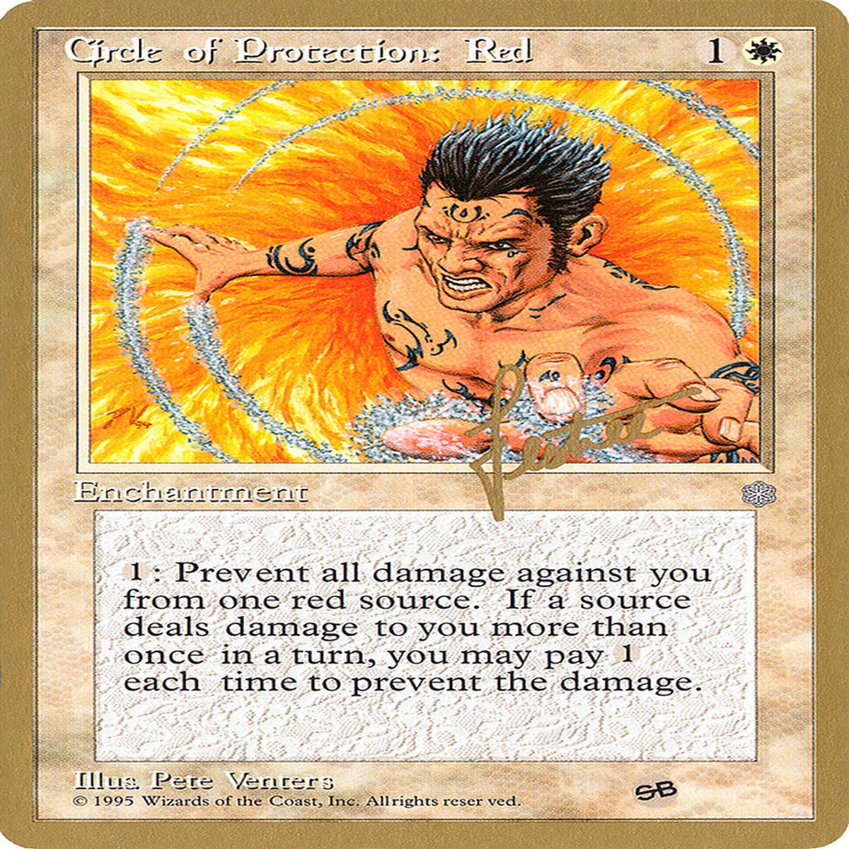 Circle of Protection: Red (Bertrand Lestree) (SB) (ICE) [Pro Tour Collector Set] - Near Mint/Excellent