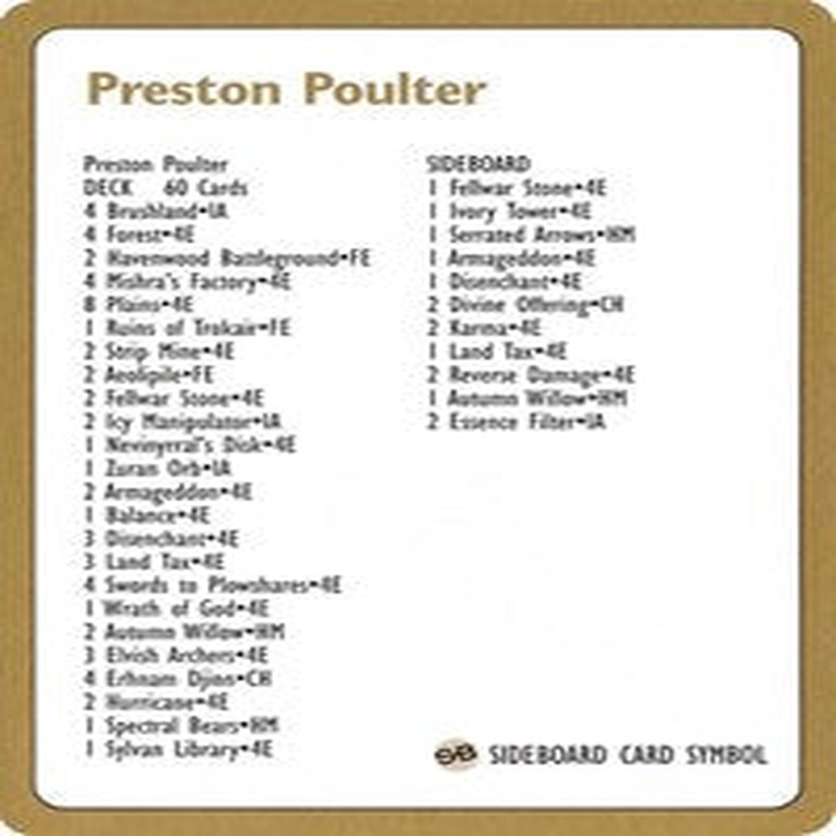 1996 Preston Poulter Decklist Card [World Championship Decks] - NM