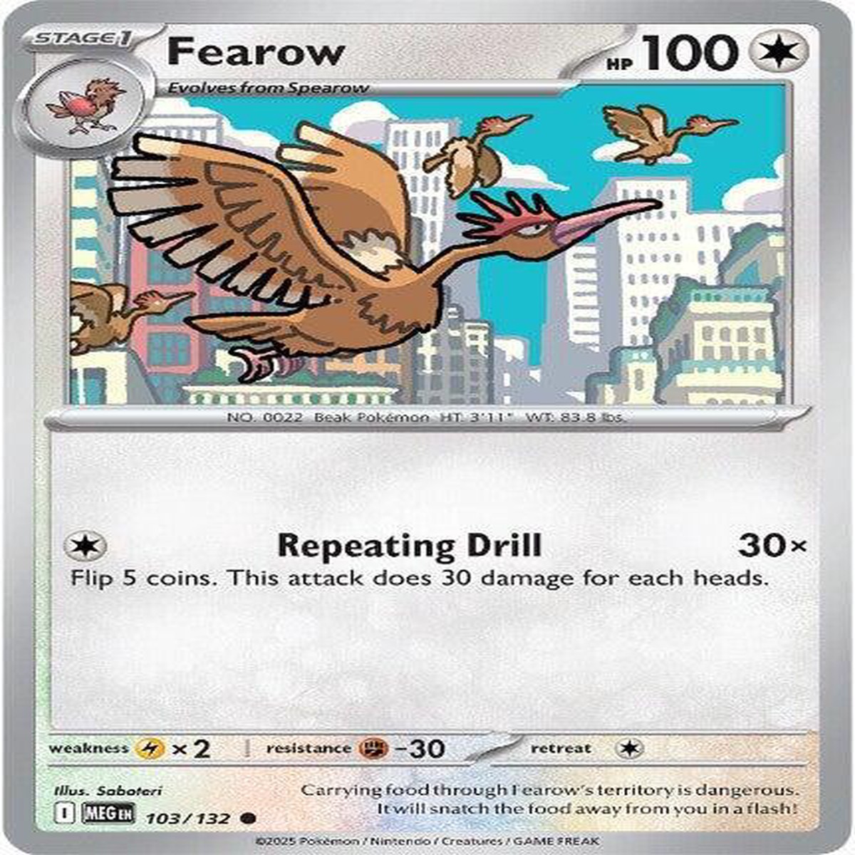 Fearow Reverse Holofoil ME01: Mega Evolution Common 103/132 - Near Mint