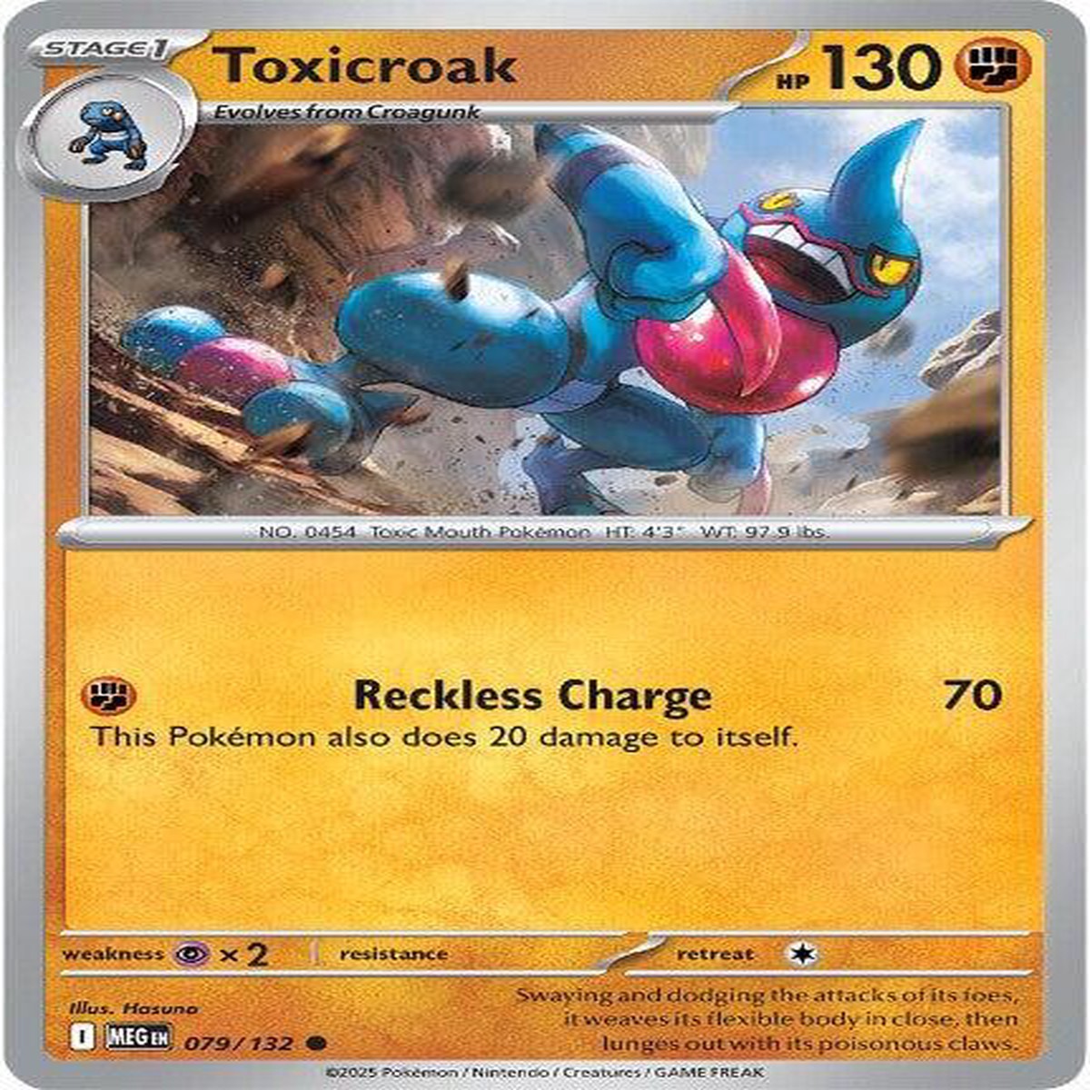 Toxicroak Reverse Holofoil ME01: Mega Evolution Common 079/132 - Near Mint