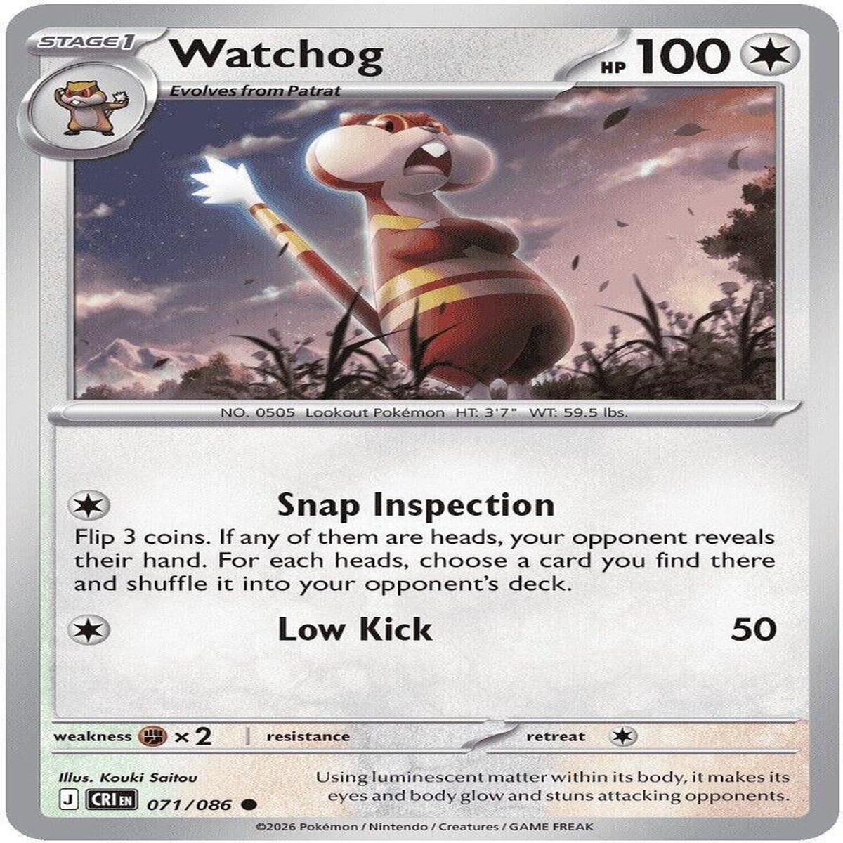 Watchog - 071/086 Reverse Holofoil ME04: Chaos Rising Common 071/086 - Near Mint