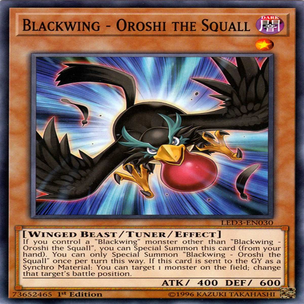 Blackwing - Oroshi the Squall [LED3-EN030] Common - NM 1st Edition